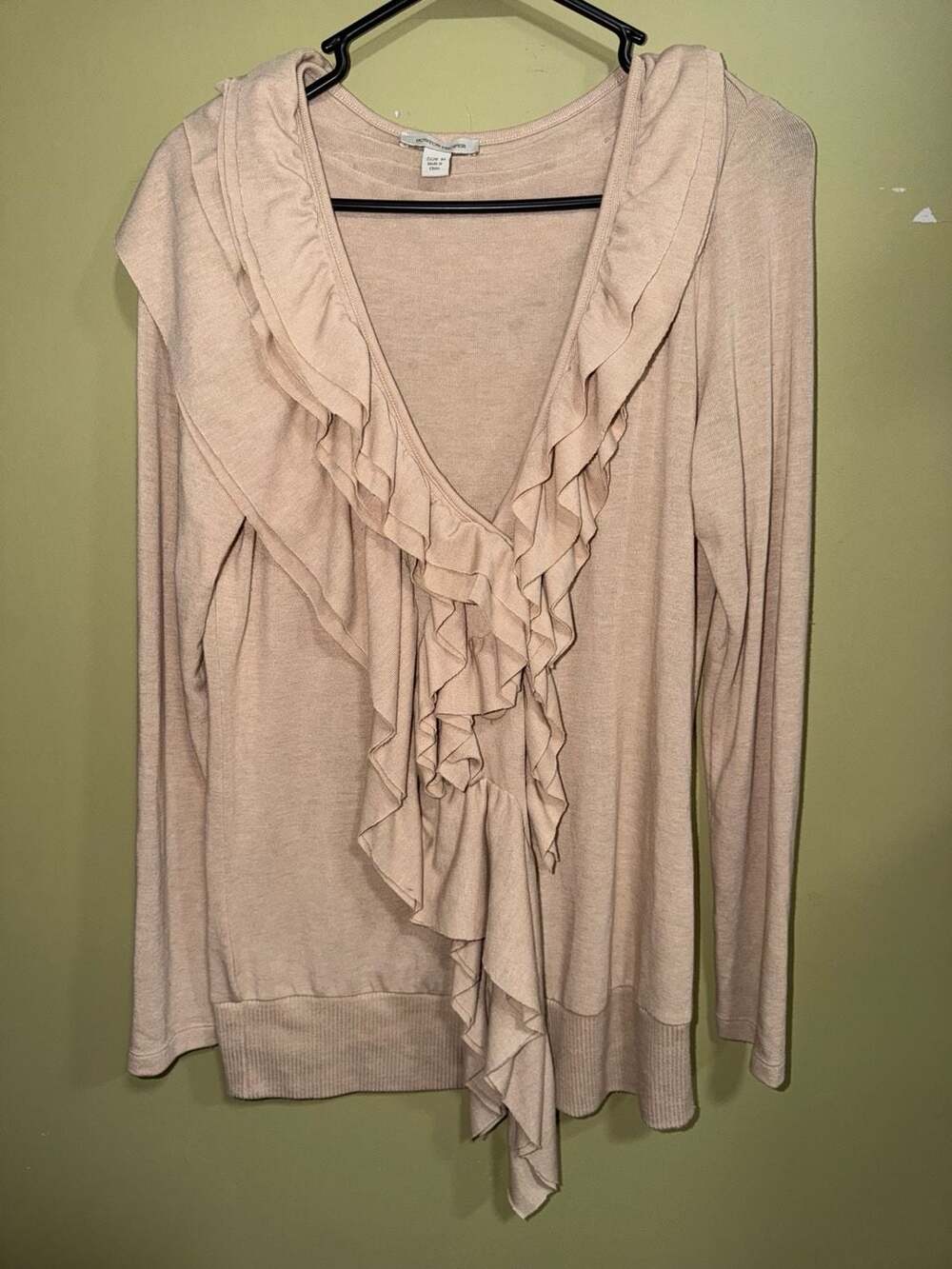Boston Proper Tan Ruffle Front Waterfall Cardigan Sweater